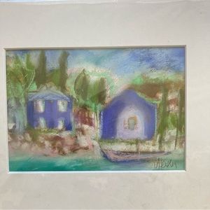 Island House An Original Pastel Painting Matted 5"x7"Handmade